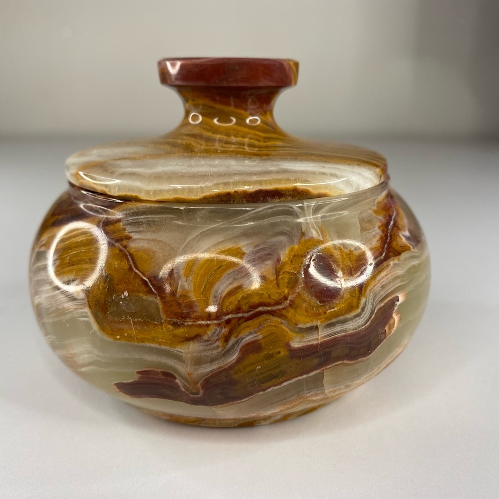 Beautiful Made in Pakistan Earth tone Smooth Stone Trinket Box/Jar
